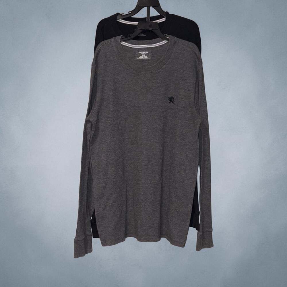 Express Mens Long Sleeve Waffle Crew Neck T-Shirt Lot of 2 Gray Black Size L